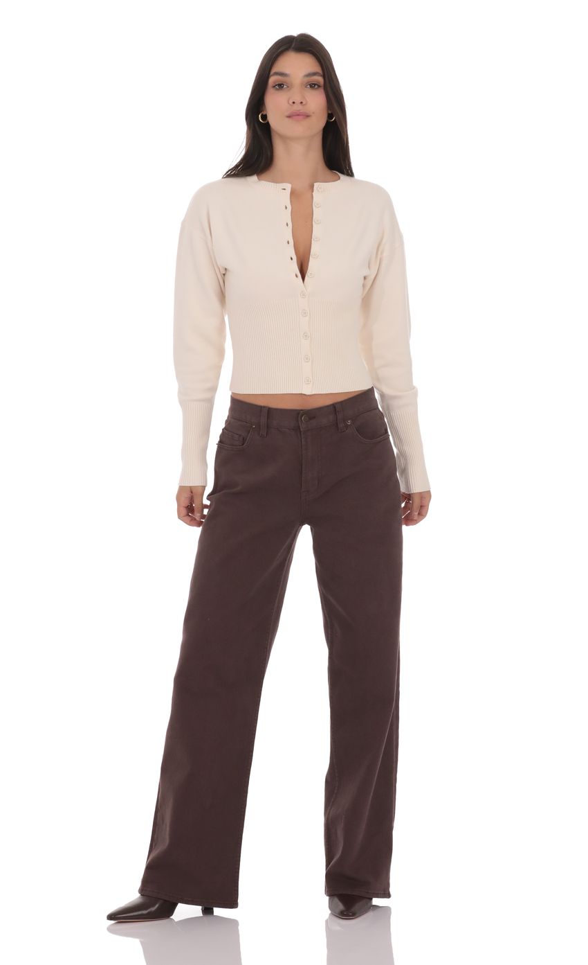 Cinched Knit Cardigan in Cream