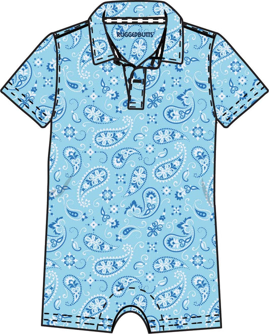 Baby Boys Blue Western Bandana Performance Polo Romper