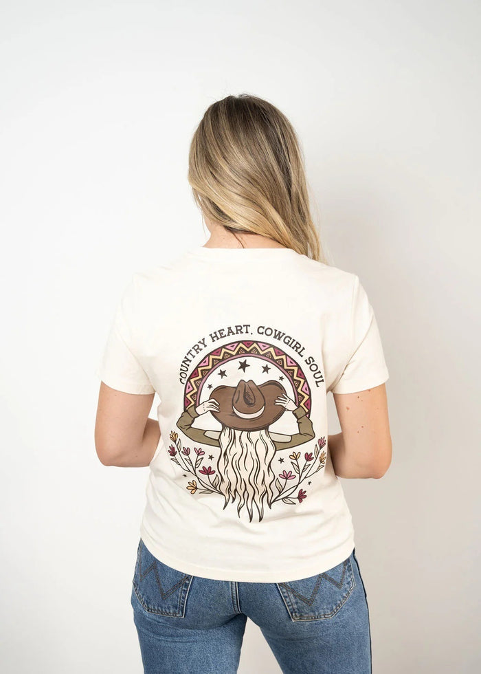 Binks & Bo Boho Cowgirl Country Heart Ladies T-Shirts - Natural
