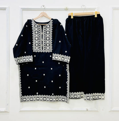 Black Embroidered | 2PC D-690