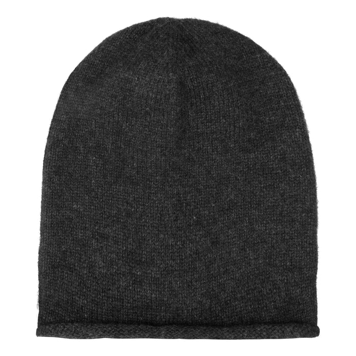 Cashmere hue i glat strik i grå-sort