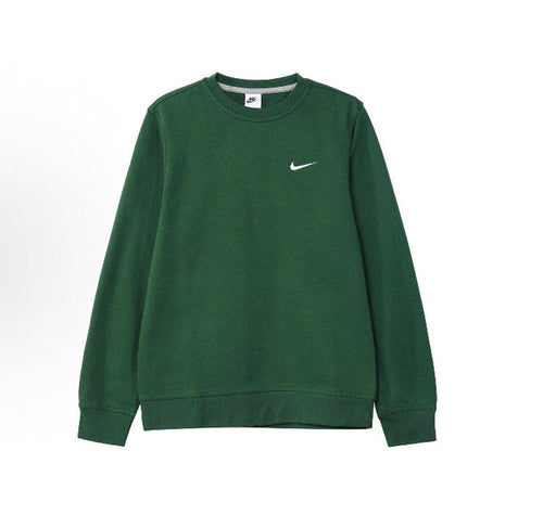 Green crewneck Nike Club Fleece sweatshirt with small swoosh logo