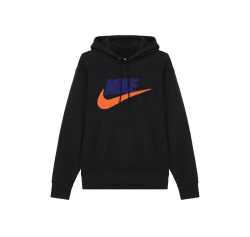Nike Club Fleece pullover hoodie, black, orange Nike logo