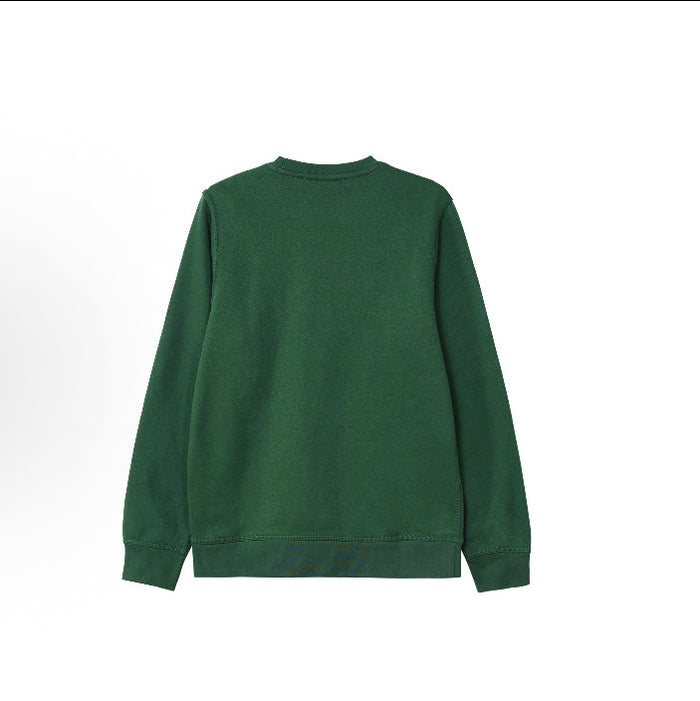 Green crewneck Nike Club Fleece sweatshirt, back view