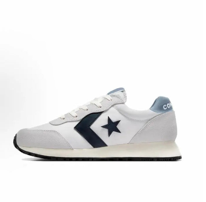 Low-top lace-up sneakers in grey with cream panels and navy star logo