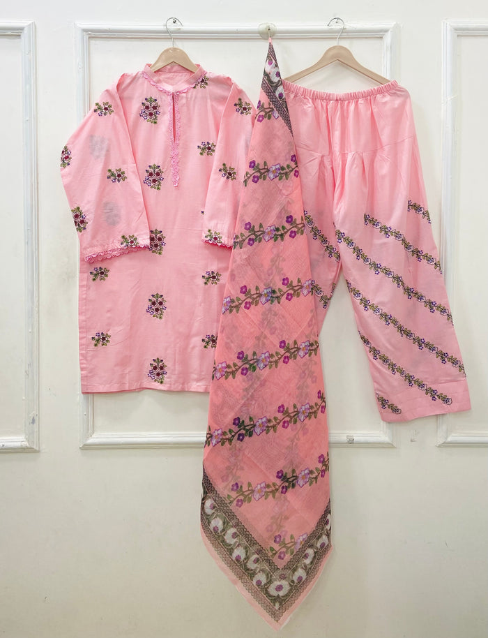 Embroidered Farshi | 3PC Cotton Lawn D-671