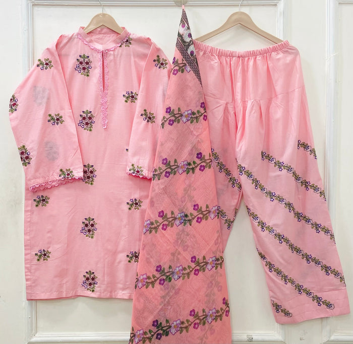Embroidered Farshi | 3PC Cotton Lawn D-671