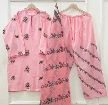 Embroidered Farshi | 3PC Cotton Lawn D-671