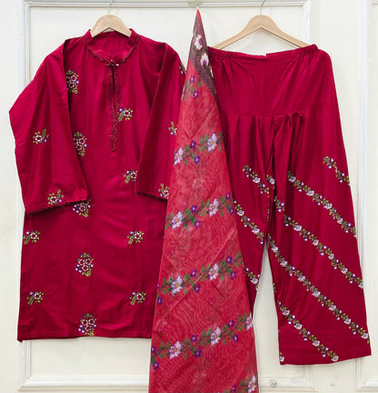 Embroidered Farshi | 3PC Cotton Lawn D-671