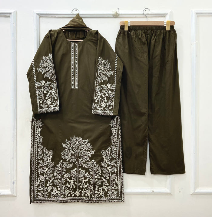 Embroidered Long | 3PC Cotton D-637