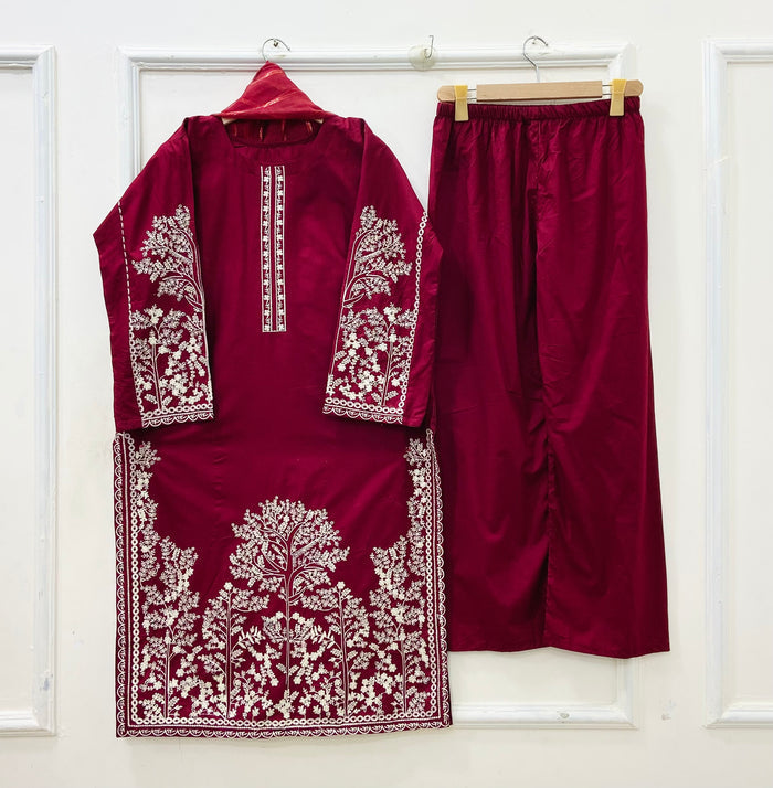 Embroidered Long | 3PC Cotton D-637