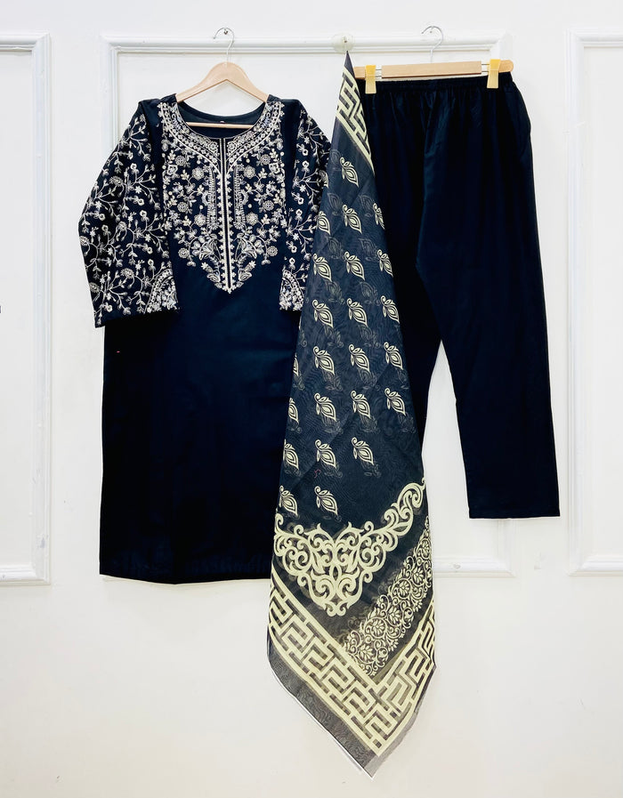 Embroidered Long | 3PC Cotton D-640