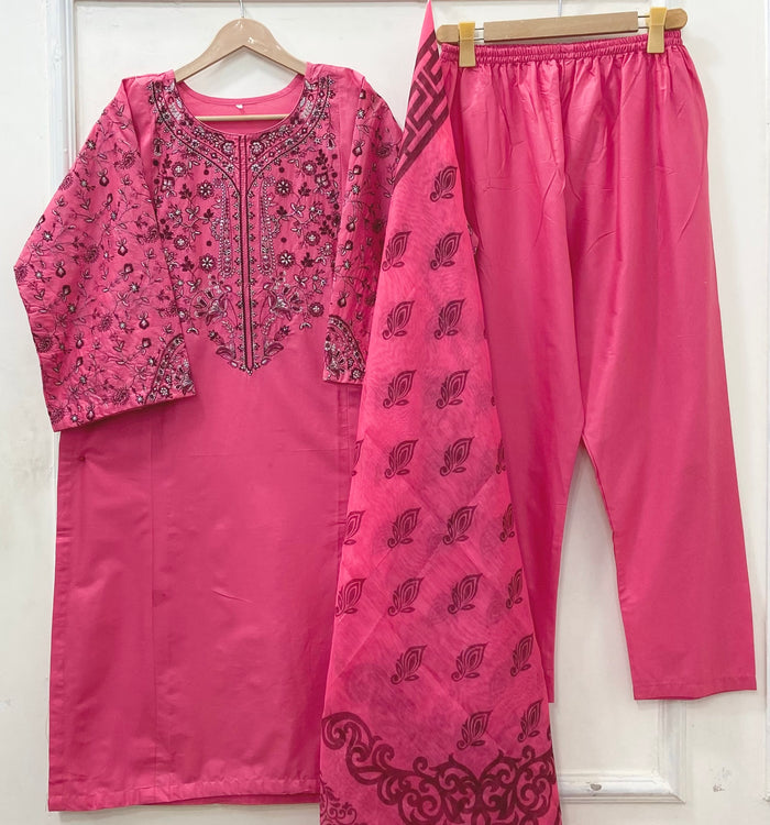Embroidered Long | 3PC Cotton D-640