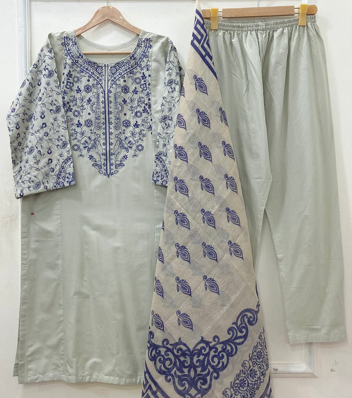 Embroidered Long | 3PC Cotton D-640