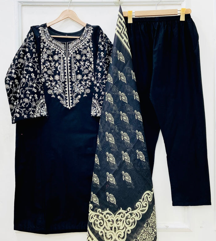 Embroidered Long | 3PC Cotton D-640