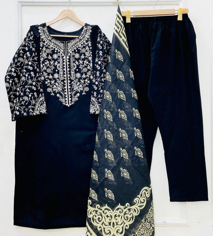 Embroidered Long | 3PC Cotton D-640
