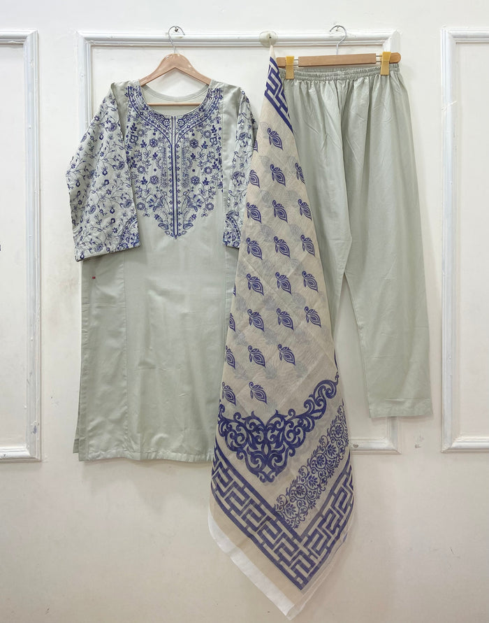 Embroidered Long | 3PC Cotton D-640