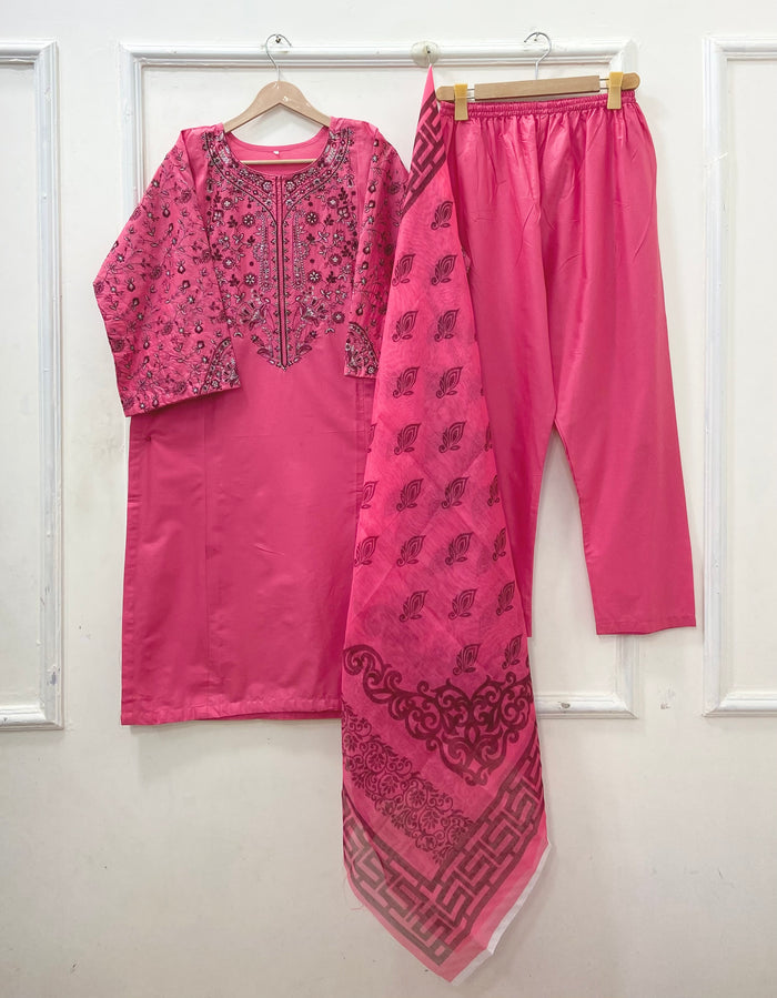 Embroidered Long | 3PC Cotton D-640