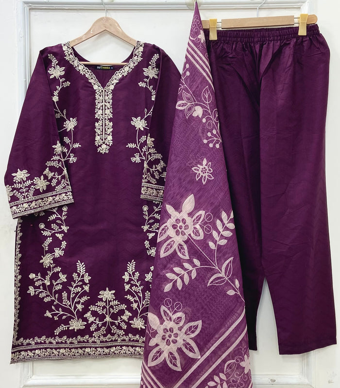 Embroidered Long | 3PC Cotton D-652