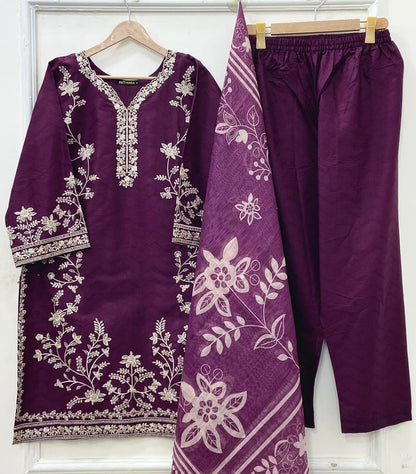 Embroidered Long | 3PC Cotton D-652