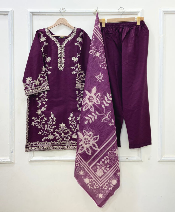 Embroidered Long | 3PC Cotton D-652