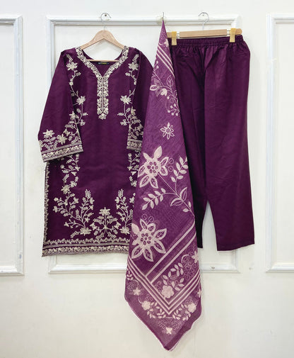 Embroidered Long | 3PC Cotton D-652