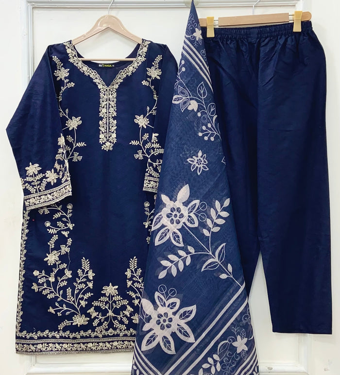 Embroidered Long | 3PC Cotton D-652