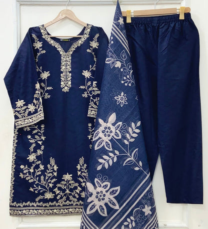 Embroidered Long | 3PC Cotton D-652