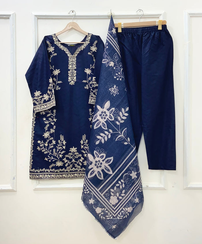 Embroidered Long | 3PC Cotton D-652