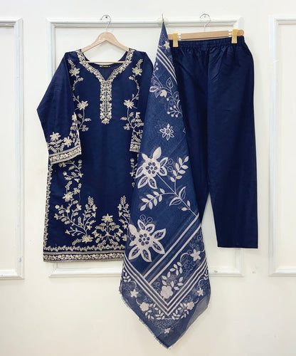 Embroidered Long | 3PC Cotton D-652