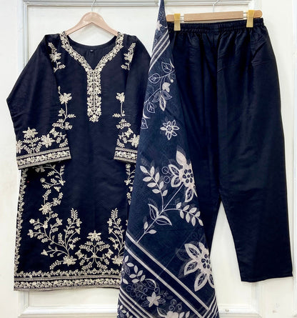 Embroidered Long | 3PC Cotton D-652