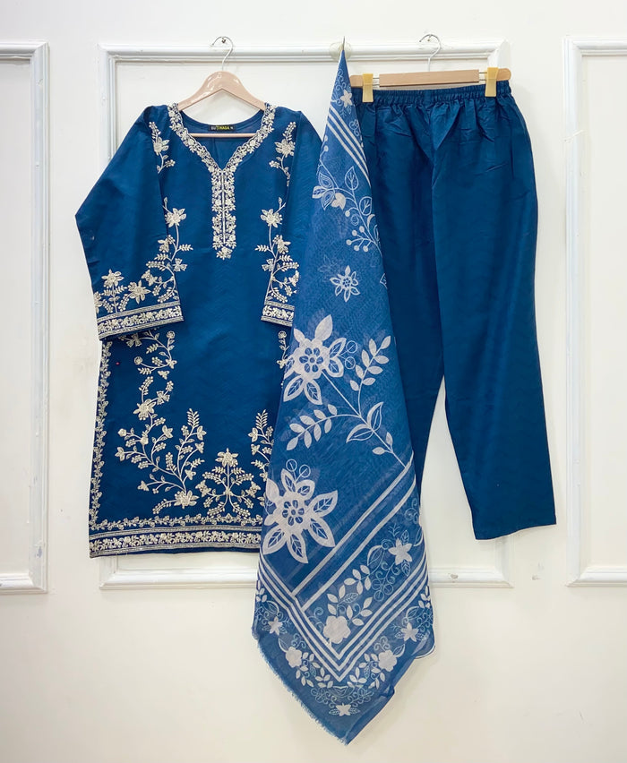 Embroidered Long | 3PC Cotton D-652