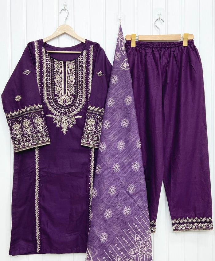 Embroidered Long | 3PC D-757