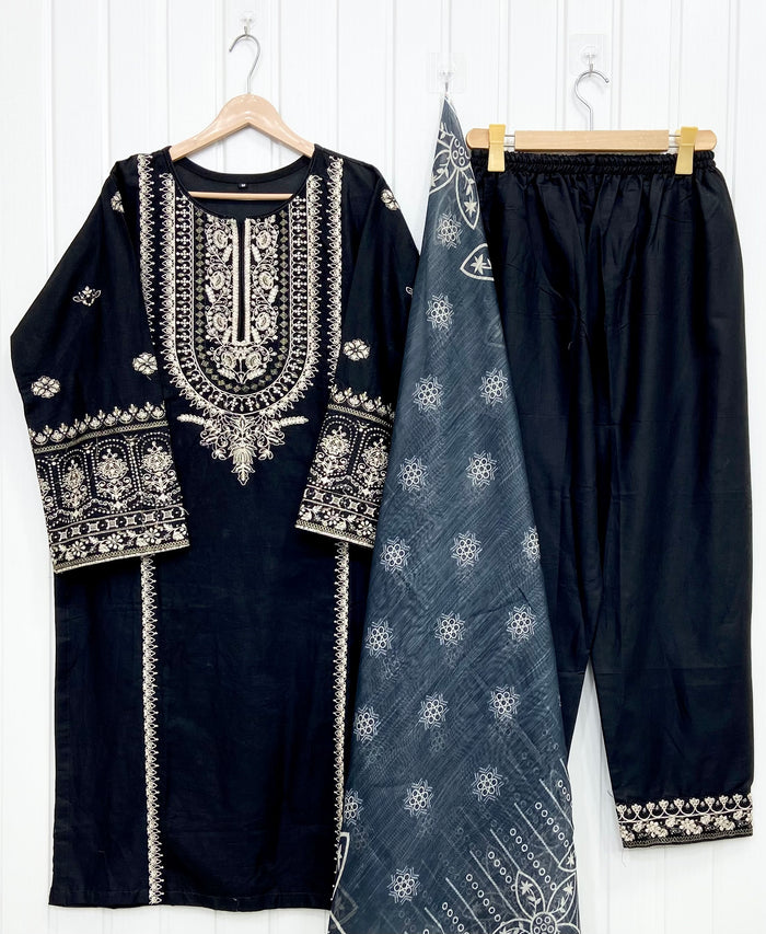 Embroidered Long | 3PC D-757