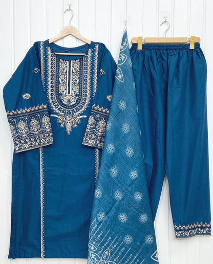 Embroidered Long | 3PC D-757