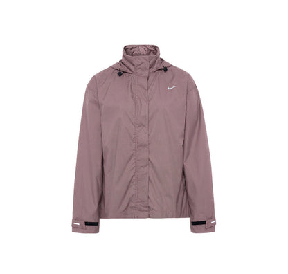 Mauve hooded windbreaker jacket with full-length zipper and zip pockets