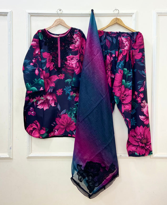 Floral Black | Farshi 3PC Bana Dora D-310