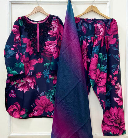 Floral Black | Farshi 3PC Bana Dora D-310