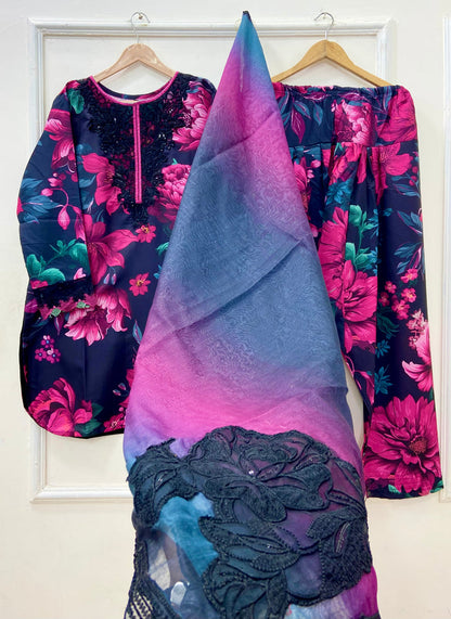 Floral Black | Farshi 3PC Bana Dora D-310