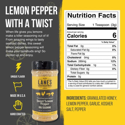 Lane's BBQ 'Sweet Lemon Pepper' Rub 360g (12.7oz)
