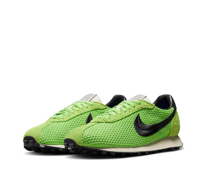 Green knit lace-up sneakers with black Swoosh and front mesh detailing