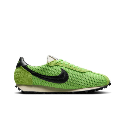 Green mesh sneakers with black Swoosh and light heel tab