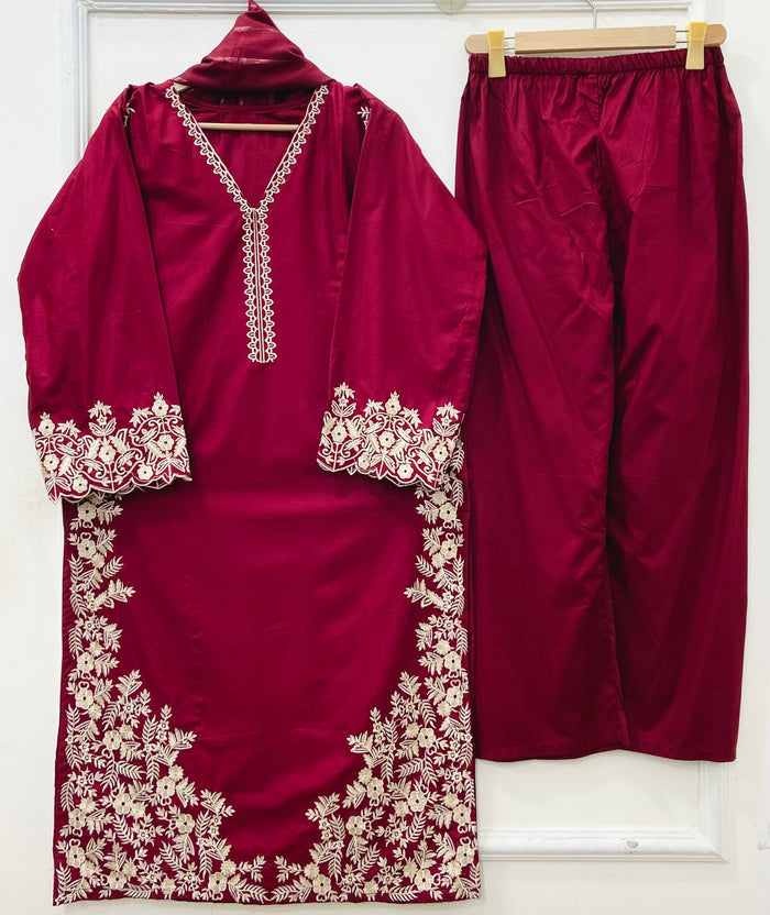 Long Embroidered | 3PC Lawn Cotton D-651