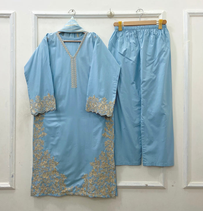 Long Embroidered | 3PC Lawn Cotton D-651
