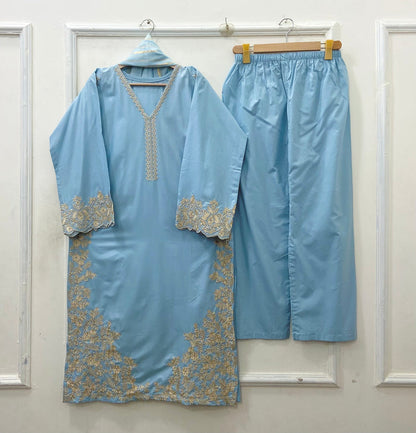 Long Embroidered | 3PC Lawn Cotton D-651