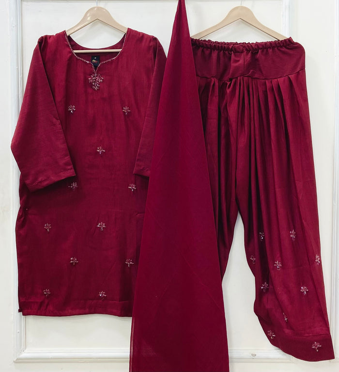 Small / Maroon / Raw Silk