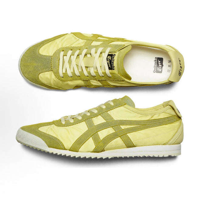 Light chartreuse low-top sneaker profile with lace-up front and toe cap stripe details