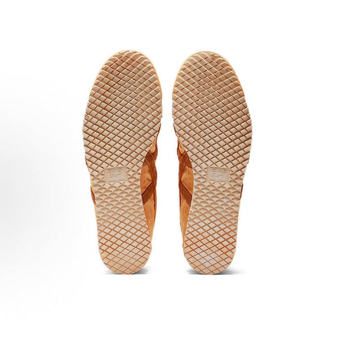 Low-top sneaker outsoles, textured rubber tread in tan-brown