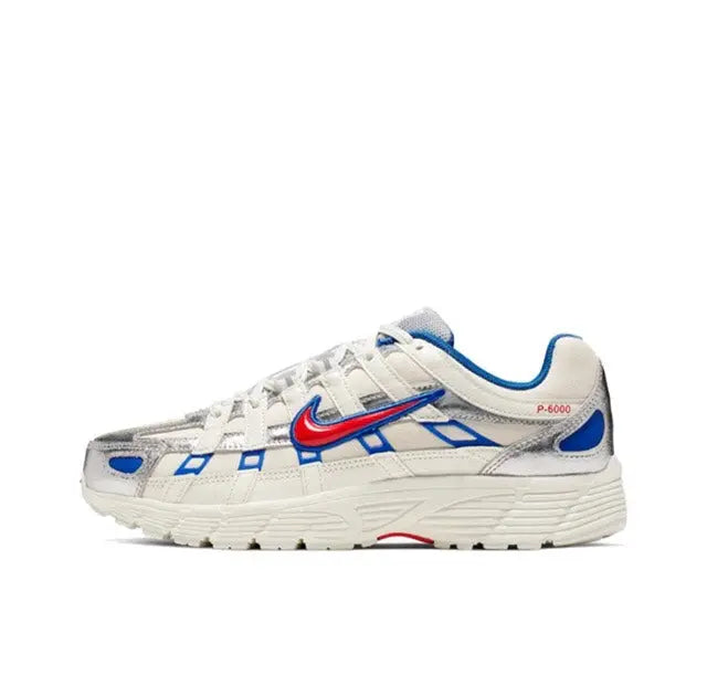 Nike P-6000 premium sneaker, white with blue accents and red swoosh