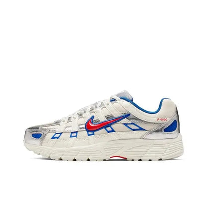 Nike P-6000 premium sneaker, white with blue accents and red swoosh
